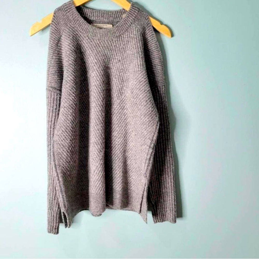 All Saints Gray Ribbed Crewneck Sweater